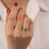 14k Gold | Emerald Hexagon Flower Ring