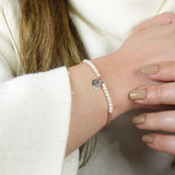 14k Gold | Pearl Beaded Bracelet with Gold Disc