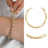 14k Gold | 8mm Hammered Paperclip & Rolo & Oval Link Bracelet