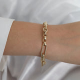 14k Gold | 8mm Hammered Paperclip & Rolo & Oval Link Bracelet