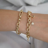 14k Gold | 8mm Hammered Paperclip & Rolo & Oval Link Bracelet