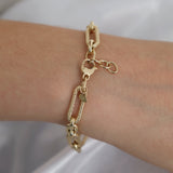 14k Gold | 8mm Hammered Paperclip & Rolo & Oval Link Bracelet