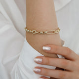 14k Gold | 8mm Hammered Paperclip & Rolo & Oval Link Bracelet