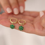 14k Gold | Emerald Hexagon Flower Dangle Earrings