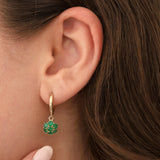 14k Gold | Emerald Hexagon Flower Dangle Earrings