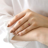 14k Gold | Minimalist Baguette Cut Magenta Zircon Ring