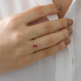 14k Gold | Minimalist Baguette Cut Magenta Zircon Ring