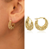 14k Gold | Flower Carved Hoops