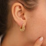 14k Gold | Flower Carved Hoops