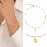 14k Gold | Gold Beaded Bracelet with Heart Charm