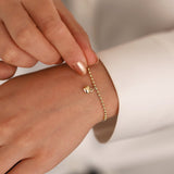 14k Gold | Gold Beaded Bracelet with Heart Charm