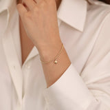 14k Gold | Gold Beaded Bracelet with Heart Charm