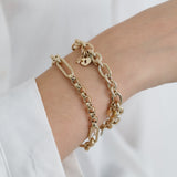 14k Gold | Hammered Oval Links Bracelet with Key, Lock, Star Charms