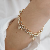 14k Gold | Hammered Oval Links Bracelet with Key, Lock and Star Charms