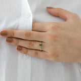 14k Gold | Minimalist Baguette Cut Green Zircon Ring