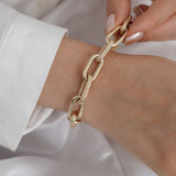 14k Gold | 11mm Hammered Paperclip Bracelet with Buckle Clasp