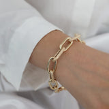 14k Gold | 11mm Hammered Paperclip Bracelet with Buckle Clasp