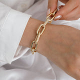 14k Gold | 11mm Hammered Paperclip Bracelet with Buckle Clasp