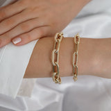 14k Gold | 11mm Hammered Paperclip Bracelet with Buckle Clasp