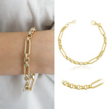 14k Gold | 8mm Hammered Paperclip & Rolo & Circle Link Bracelet