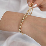 14k Gold | 8mm Hammered Paperclip & Rolo & Circle Link Bracelet