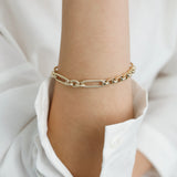 14k Gold | 8mm Hammered Paperclip & Rolo & Circle Link Bracelet