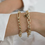 14k Gold | 8mm Hammered Paperclip & Rolo & Circle Link Bracelet