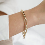 14k Gold | 8mm Hammered Paperclip & Rolo & Circle Link Bracelet