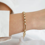 14k Gold | 8mm Hammered Paperclip & Rolo & Circle Link Bracelet