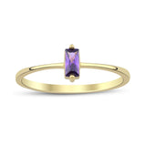 14k Gold | Minimalist Baguette Cut Purple Zircon Ring