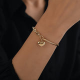 14k Gold | Herringbone & Paperclip Bracelet with Puffy Heart Charm