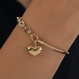 14k Gold | Herringbone & Paperclip Bracelet with Puffy Heart Charm