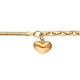 14k Gold | Herringbone & Paperclip Bracelet with Puffy Heart Charm