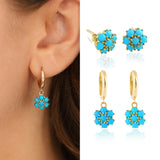 14k Gold | Turquoise Hexagon Flower Stud Earrings