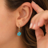 14k Gold | Turquoise Hexagon Flower Stud Earrings