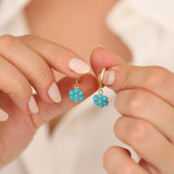 14k Gold | Turquoise Hexagon Flower Stud Earrings