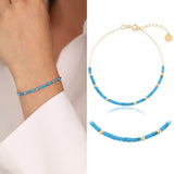 14k Gold | Turquoise Beaded Bracelet with Personalized Gold Disc