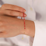 14k Gold | Coral Beaded Bracelet with Personalized Gold Disc