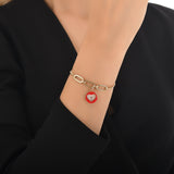 14k Gold | Red Heart Curb Chain & Paperclip Link Bracelet