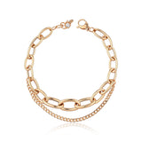 14k Gold | Double Strand Curb Chain & Graduated Oval Link Bracelet