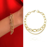 14k Gold | Double Strand Curb Chain & Graduated Oval Link Bracelet