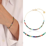 14k Gold | Mix Natural Stones Beaded Bracelet with Personalized Gold Disc