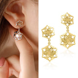 14k Gold | Snowflake Dangle Earrings