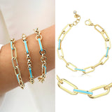 14k Gold | Paperclip Bracelet with Aqua Inlay Links