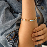 14k Gold | Paperclip Bracelet with Aqua Inlay Links