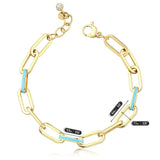 14k Gold | Paperclip Bracelet with Aqua Inlay Links