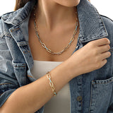 14k Gold | Paperclip Bracelet with Aqua Inlay Links