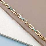 14k Gold | Paperclip Bracelet with Aqua Inlay Links