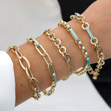 14k Gold | Paperclip Bracelet with Aqua Inlay Links