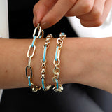 14k Gold | Paperclip Bracelet with Aqua Inlay Links